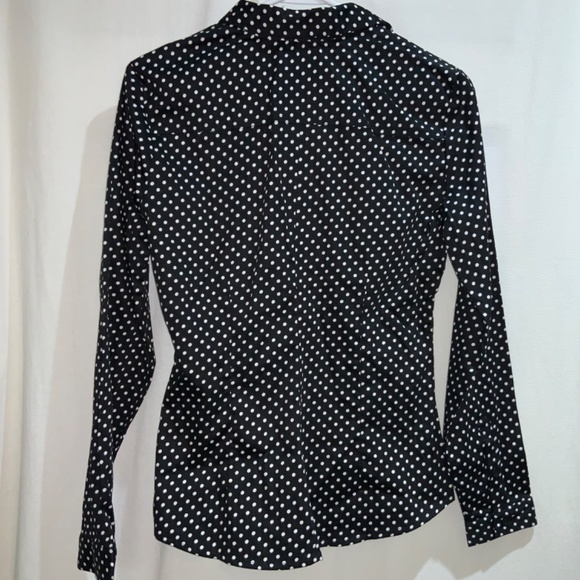 New York & company stretch blouse Sz S ruched Collar polka dot - Picture 6 of 8